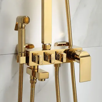 Yağış Duş Setleri Musluk musluk bataryası İle Küvet Musluk Pirinç Lüks Shinning Altın Banyo ve Duş Bataryası Seti Küvet Musluk