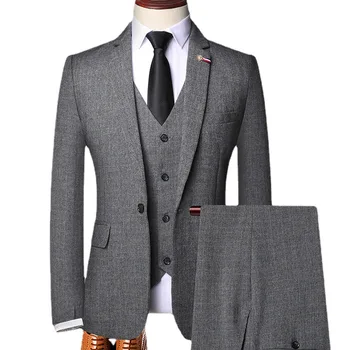 Yeni Artı S-6XL (takım elbise + Yelek + Pantolon) Seti İngiliz Moda ve Eğlence Moda Kore Versiyonu İş Retro erkek Gece Elbisesi