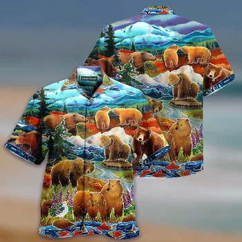 Yeni Erkek Gömlek Erkekler için 3d Baskı Papağan Kısa Kollu Küba V Yaka Büyük Boy havai gömleği Yaz Tatili Plaj Üst Erkek Giyim