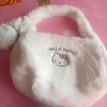 Yeni Hello Kitty Peluş Çanta Y2k Kadın Yeni Sanrio Moda Rahat Kore Omuz Çantası Kadın Pembe Sevimli Peluş Nokta Çanta