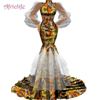 Yeni Tasarım Kadınlar Zarif Bodycon Yüksek qualityTutu Tül Tül Patchwork Afrika Kumaş Düğün Parti Etek Elbiseler WY4720