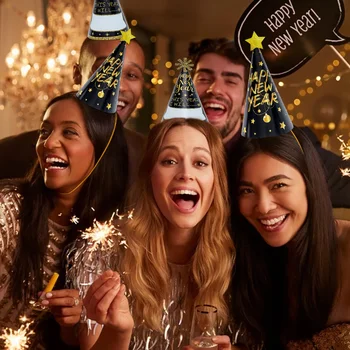 Yeni Yılınız Kutlu Olsun 2023 Siyah Altın Kağıt Rengi 3D Kağıt Kap çocuk Yeni Yıl Partisi Fotoğraf Prop Şapkalar Mutlu yılbaşı dekoru Ev İçin