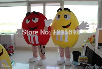 Yeni ücretsiz kargo Karikatür Giyim, M & M Çikolata Şeker kırmızı ve Sarı Maskot Kostüm