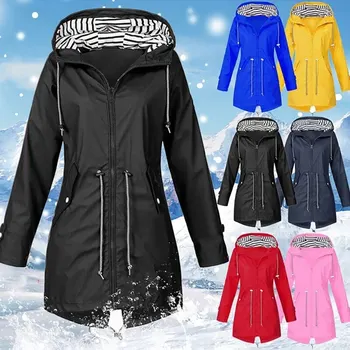 YENİ Kadın Moda Yağmurluk Açık Kamp Rüzgar Geçirmez Ceket Yürüyüş Hafif Kapşonlu Palto Rahat Rüzgarlık Artı Boyutu S-5XL