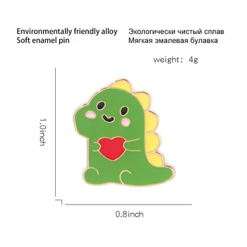 Yeşil Aşk Dinozor Emaye Pin Karikatür Güzel Rozetleri Hayvan Broş Çanta Ceket Gevşek Ceket yaka iğneler Takı Hediyeler İçin çocuk