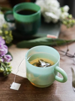 Yeşim Cam bardak Retro yeşil cam uzun borosilikat cam ısıya dayanıklı çay fincanları cam kahve kupa Drinkware Dinking süt su