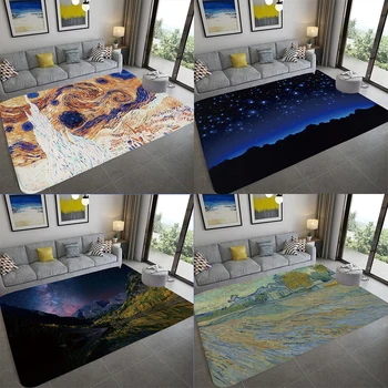 Yıldızlı Gece Görüş Manzara Halı Van Gogh Sanat Soyut Çizim Kilim Modern Oturma Odası Kanepe yatak Odası Mat Giriş Paspas