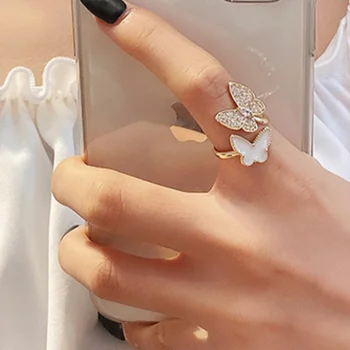 Çift Kelebek Yüzük Kadınlar için Açılış Ayarlanabilir İşaret Parmağı Yüzük yapay elmas yüzük Lüks Takı Mizaç Aksesuarları