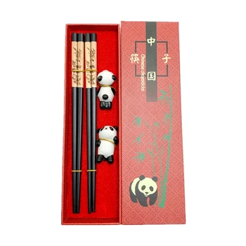 Çin Çubuklarını Çatal Sofra Seti El Yapımı Panda Çubuklarını Hediye kutu seti Doğal Ahşap Suşi Çubuklarını Yemek Takımı Seti