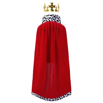 Çocuk Kız Erkek Kral Kostüm Cadılar Bayramı Prens Cosplay Kıyafet Leopar Pelerin Pelerin Taç Seti Parti Performans Elbise