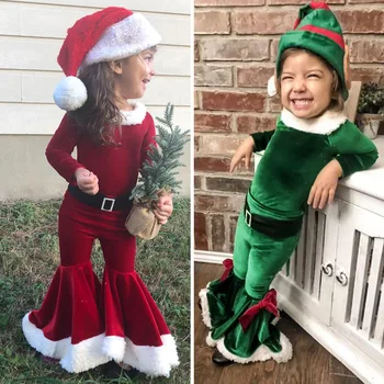 Çocuk Noel Kostüm Noel Elf Cosplay Kostüm Kış Uzun kollu Bluz Çan Dipleri Kız