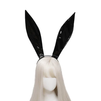 Üst Sınıf Siyah PU Deri Tavşan Kulak Bandı Seksi Cosplay Tavşan Kulak saç bandı Sevimli Lolita Cadılar Bayramı Noel Headdress